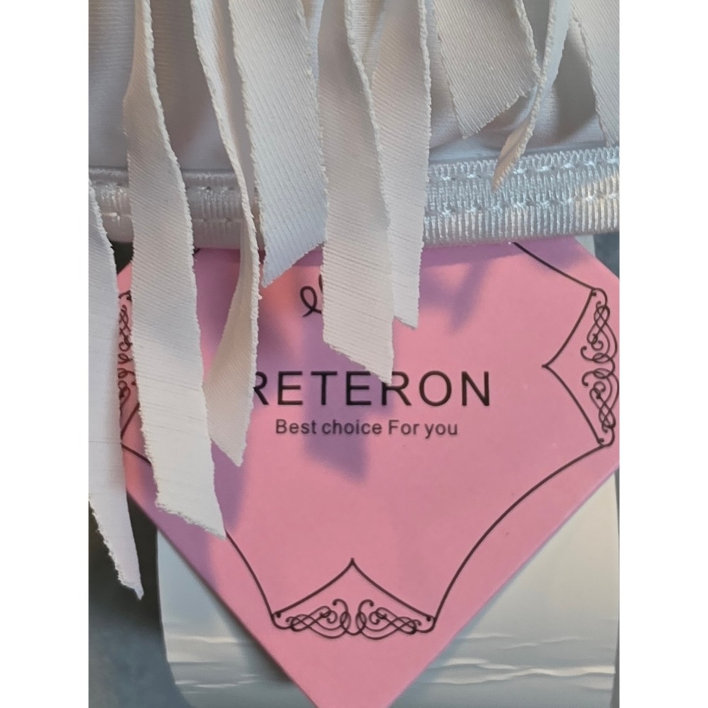 Reteron White Fringe Halter Bikini Top Small Distressed Festival Swimwear - Picture 2 of 8
